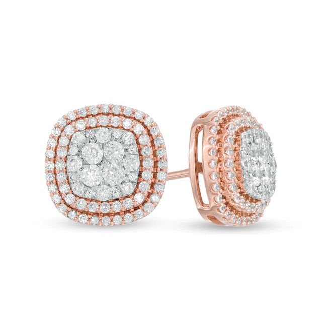 1.00 CT. T.W. Composite Diamond Double Square Frame Stud Earrings in 10K Rose Gold|Peoples Jewellers