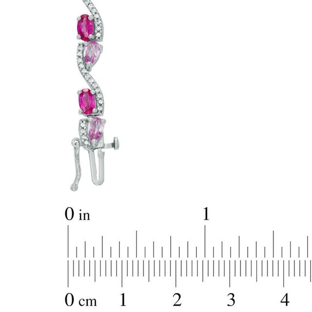 Oval Lab-Created Ruby and Pear-Shaped Pink Sapphire Wave Link Bracelet in Sterling Silver - 7.25"