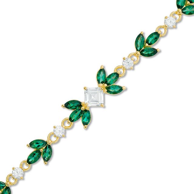 Marquise Lab-Created Green Quartz and White Sapphire Flower Bracelet in Sterling Silver with 18K Gold Plate - 7.25"|Peoples Jewellers