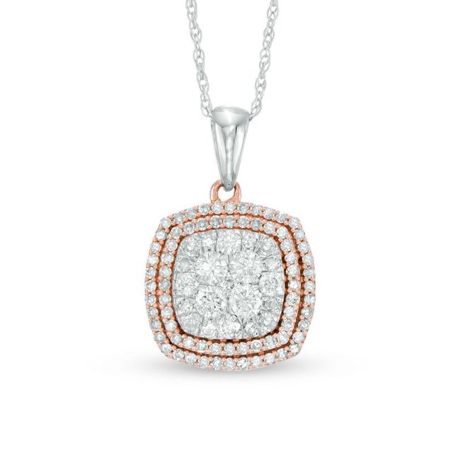 0.50 CT. T.W. Composite Diamond Double Square Frame Pendant in 10K Two-Tone Gold|Peoples Jewellers