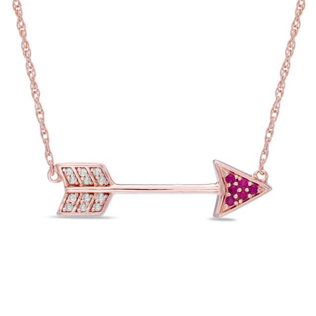 Lab-Created Ruby and White Sapphire Arrow Necklace in Sterling Silver and 14K Rose Gold Plate - 16.5"|Peoples Jewellers