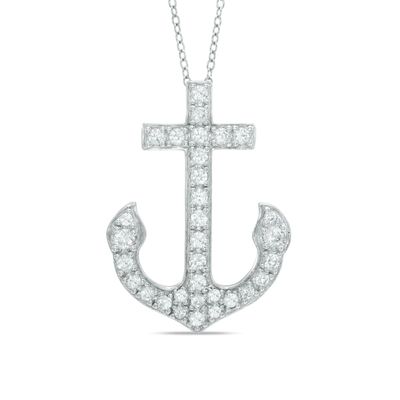 Lab-Created White Sapphire Anchor Pendant in Sterling Silver|Peoples Jewellers