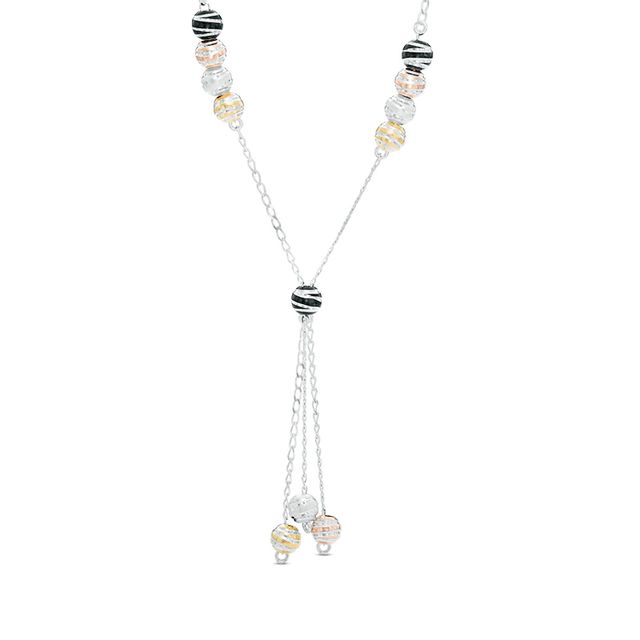 Bead Lariat Necklace in Tri-Tone Sterling Silver and Black Ruthenium|Peoples Jewellers