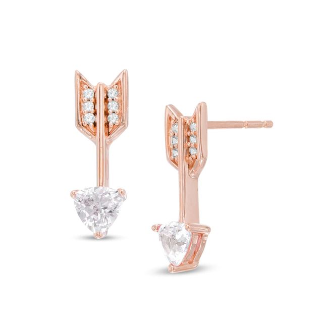 4.0mm Trillion-Cut Lab-Created White Sapphire Arrow Drop Earrings in Sterling Silver with 14K Rose Gold Plate