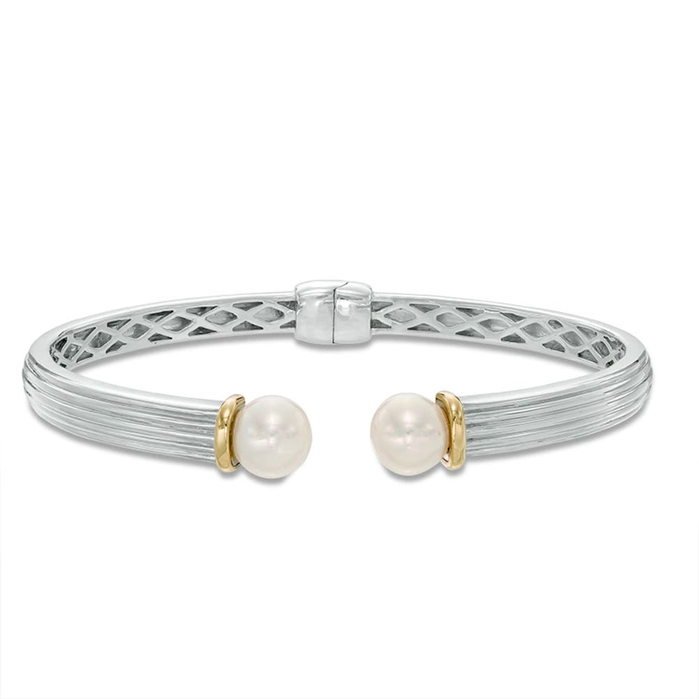 8.0mm Freshwater Cultured Pearl Hinged Cuff in Sterling Silver and 14K Gold Plate|Peoples Jewellers