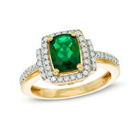 Cushion-Cut Lab-Created Emerald and White Sapphire Frame Ring in 10K Gold|Peoples Jewellers