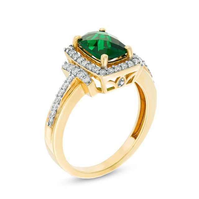 Cushion-Cut Lab-Created Emerald and White Sapphire Frame Ring in 10K Gold