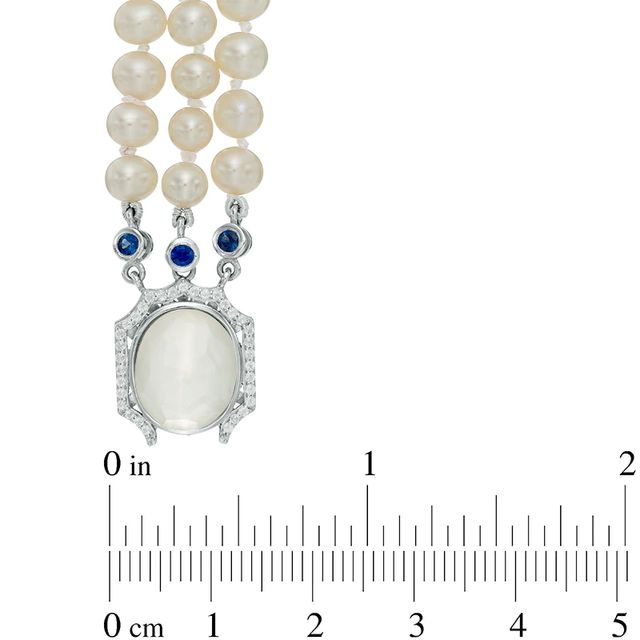 Freshwater Cultured Pearl and Cushion-Cut White Quartz Triple Strand Bracelet with Sterling Silver Clasp-7.25"