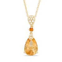 Pear-Shaped Citrine and Lab-Created White Sapphire Drop Pendant in Sterling Silver and 14K Gold Plate|Peoples Jewellers