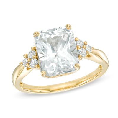 Radiant-Cut Lab-Created White Sapphire Tri-Sides Ring in Sterling Silver with 14K Gold Plate|Peoples Jewellers