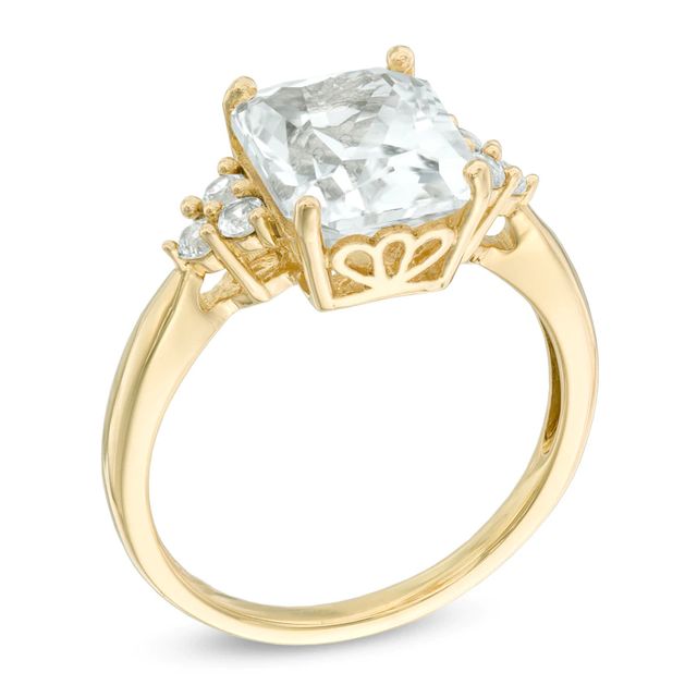 Radiant-Cut Lab-Created White Sapphire Tri-Sides Ring in Sterling Silver with 14K Gold Plate|Peoples Jewellers