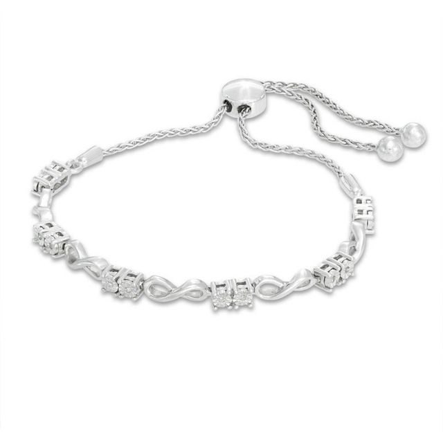 0.05 CT. T.W. Diamond Two-Stone Infinity Bolo Bracelet in Sterling Silver - 9.5"|Peoples Jewellers