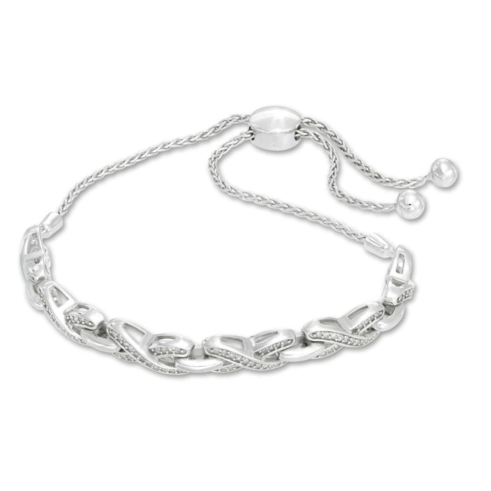 0.20 CT. T.W. Diamond "X" Bolo Bracelet in Sterling Silver - 9.5"|Peoples Jewellers