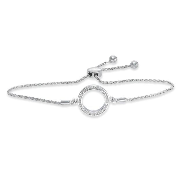 Diamond Accent Circle Station Bolo Bracelet in Sterling Silver - 9.5"|Peoples Jewellers