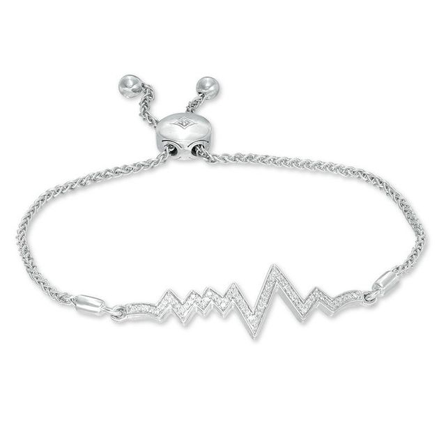 0.20 CT. T.W. Diamond Heartbeat Bolo Bracelet in Sterling Silver - 9.5"