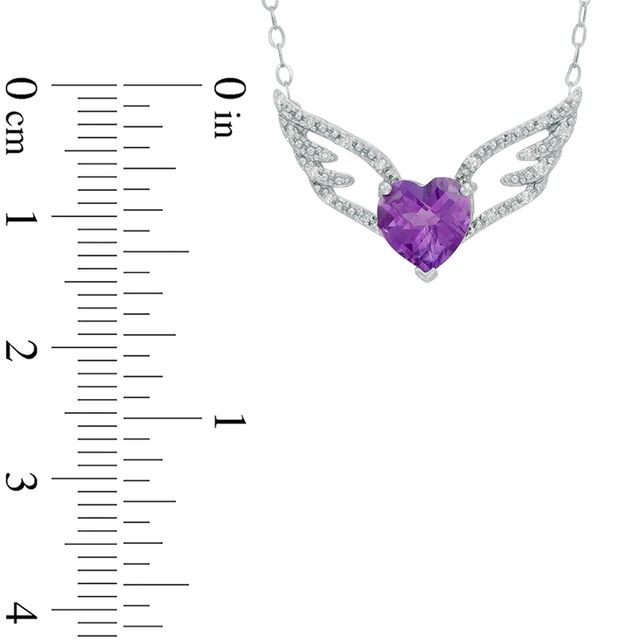 7.0mm Heart-Shaped Amethyst and Diamond Accent Wings Necklace in Sterling Silver - 16.5"|Peoples Jewellers