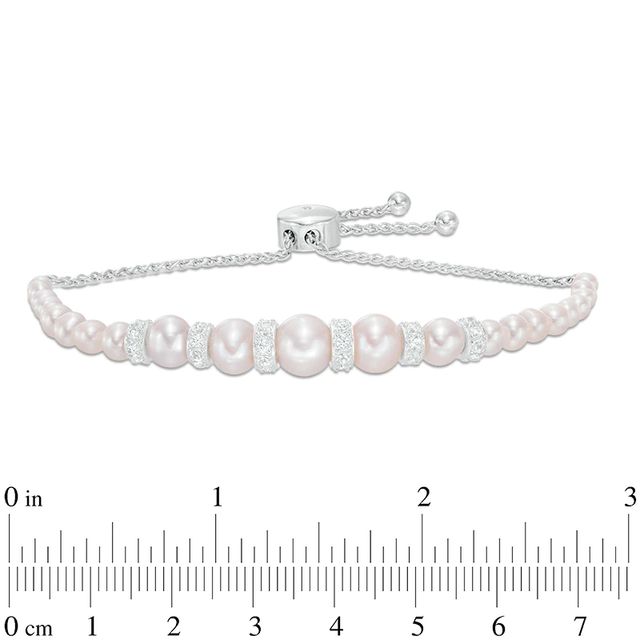 3.0-8.0mm Freshwater Cultured Pearl and Lab-Created White Sapphire Collar Bolo Bracelet in Sterling Silver-9.0"|Peoples Jewellers