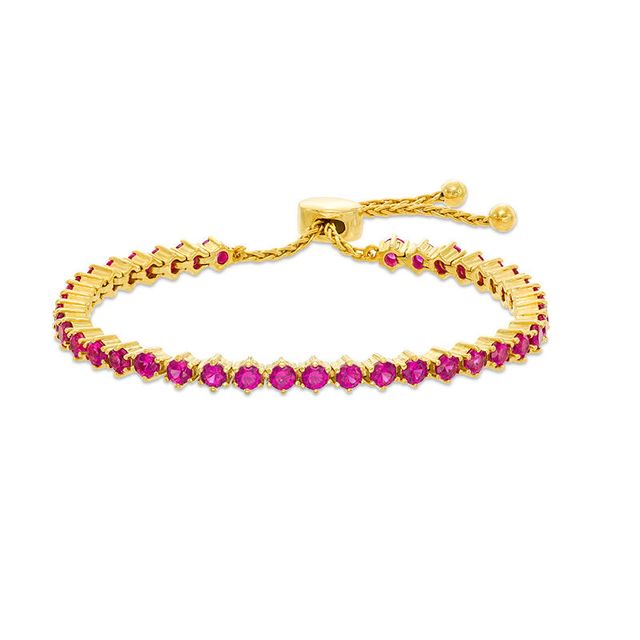 Lab-Created Ruby Bolo Bracelet in Sterling Silver with 18K Gold Plate - 9.0"|Peoples Jewellers