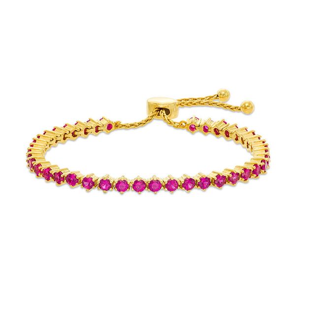 Lab-Created Ruby Bolo Bracelet in Sterling Silver with 18K Gold Plate - 9.0"