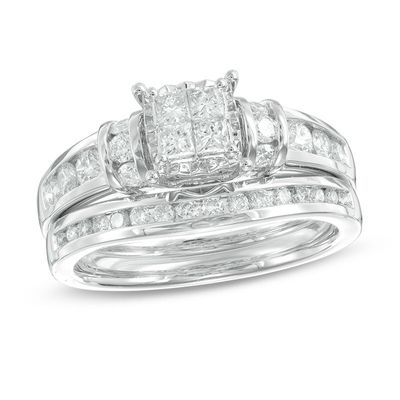 0.95 CT. T.W. Quad Diamond Collar Bridal Set in 14K White Gold|Peoples Jewellers