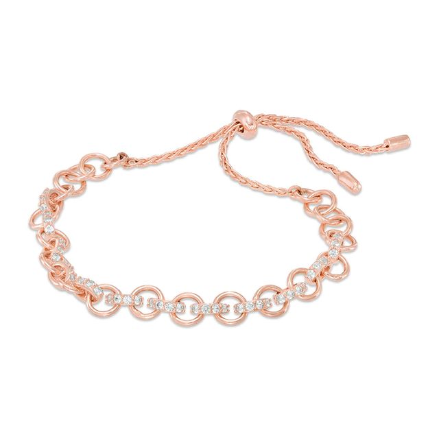 Lab-Created White Sapphire Open Link Bolo Bracelet in Sterling Silver and 18K Rose Gold Plate - 9.0"|Peoples Jewellers