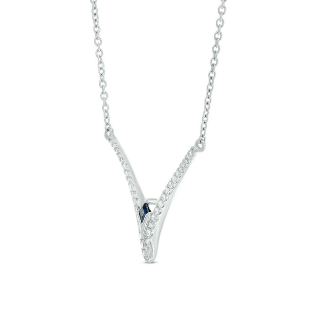 Vera Wang Love Collection 0.18 CT. T.W. Diamond and Blue Sapphire Chevron Necklace in Sterling Silver|Peoples Jewellers
