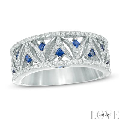 Vera Wang Love Collection 0.30 CT. T.W. Diamond and Sapphire Band in 14K White Gold|Peoples Jewellers
