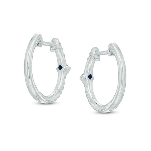 Vera Wang Love Collection 0.149 CT. T.W. Diamond and Blue Sapphire Hoop Earrings in 14K White Gold|Peoples Jewellers