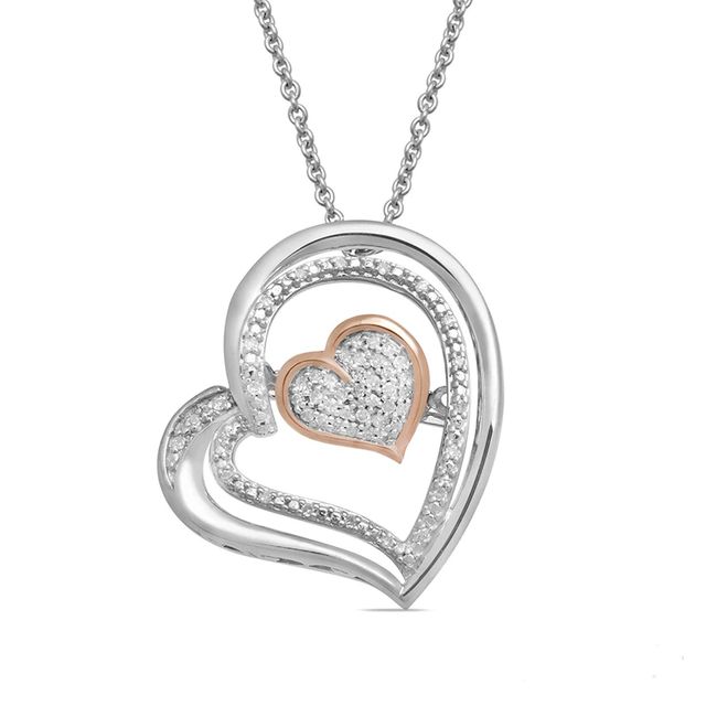 Unstoppable Love™ 0.10 CT. T.W. Diamond Double Heart Pendant in Sterling Silver and 10K Rose Gold|Peoples Jewellers