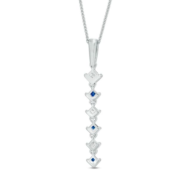 Vera Wang Love Collection 0.15 CT. T.W. Diamond and Blue Sapphire Alternating Drop Pendant in 14K White Gold|Peoples Jewellers