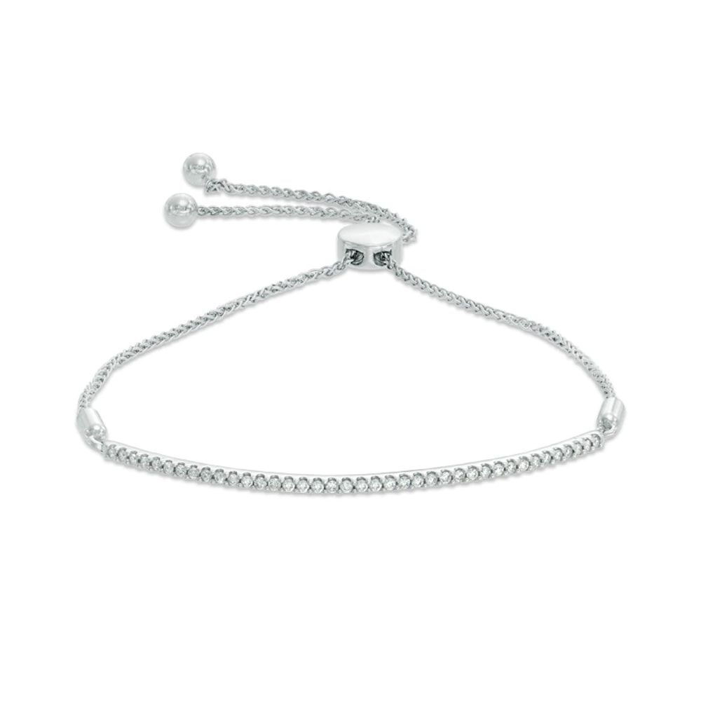 0.25 CT. T.W. Diamond Bar Bolo Bracelet in 10K White Gold - 8.0"|Peoples Jewellers