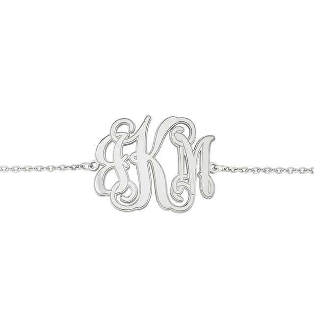 Scroll Monogram Bracelet in Sterling Silver (3 Initials) - 7.5"