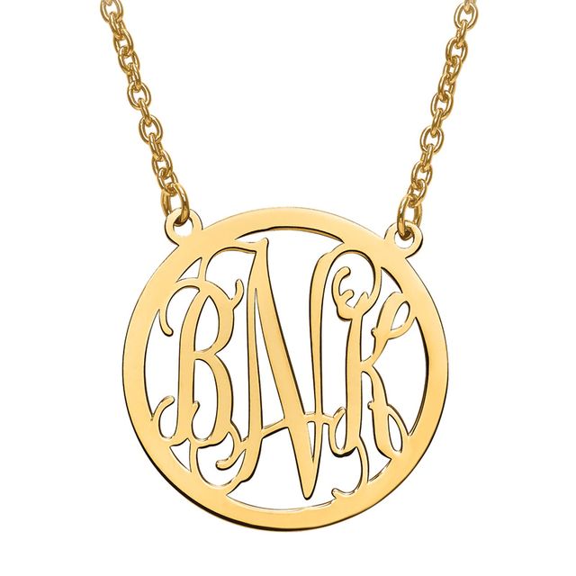 Scroll Monogram Circle Necklace in 10K Gold (3 Initials)|Peoples Jewellers