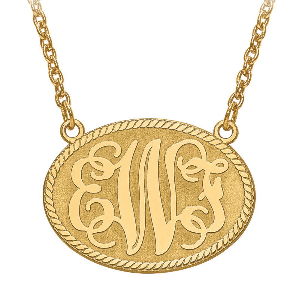 Scroll Monogram Oval Rope Necklace in 10K Gold (3 Initials)|Peoples Jewellers