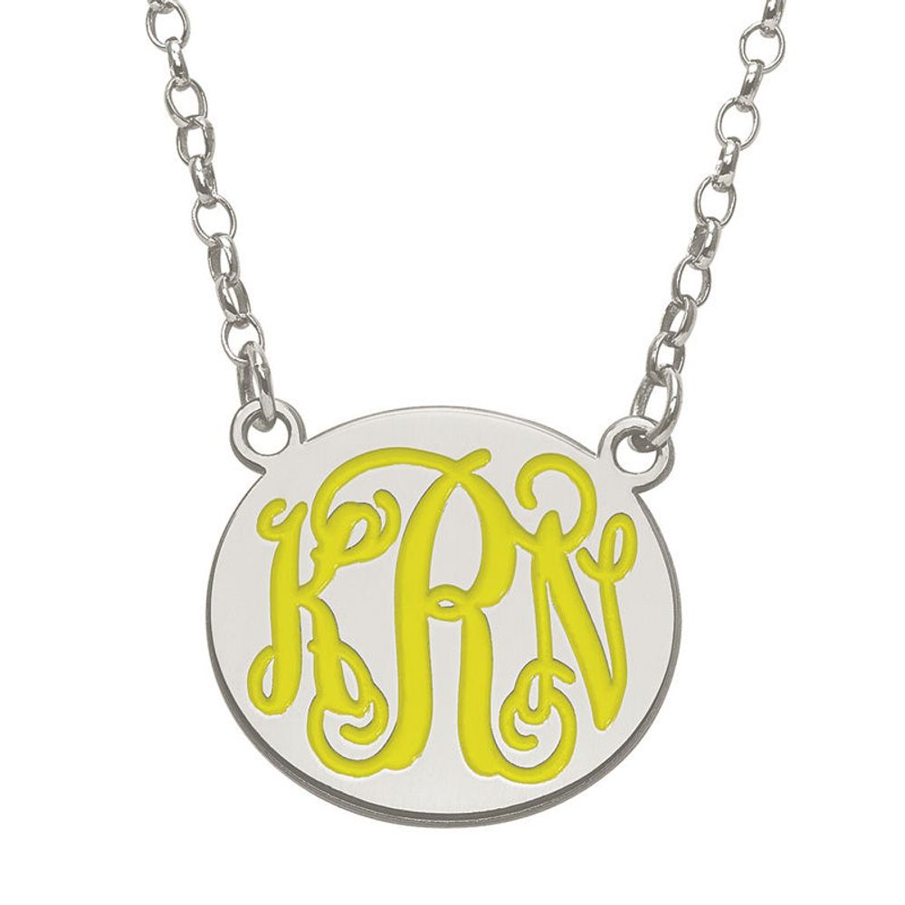 Enamel Scroll Oval Monogram Necklace in Sterling Silver (1 colour and 3 Initials)|Peoples Jewellers