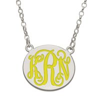 Enamel Scroll Oval Monogram Necklace in Sterling Silver (1 colour and 3 Initials)|Peoples Jewellers