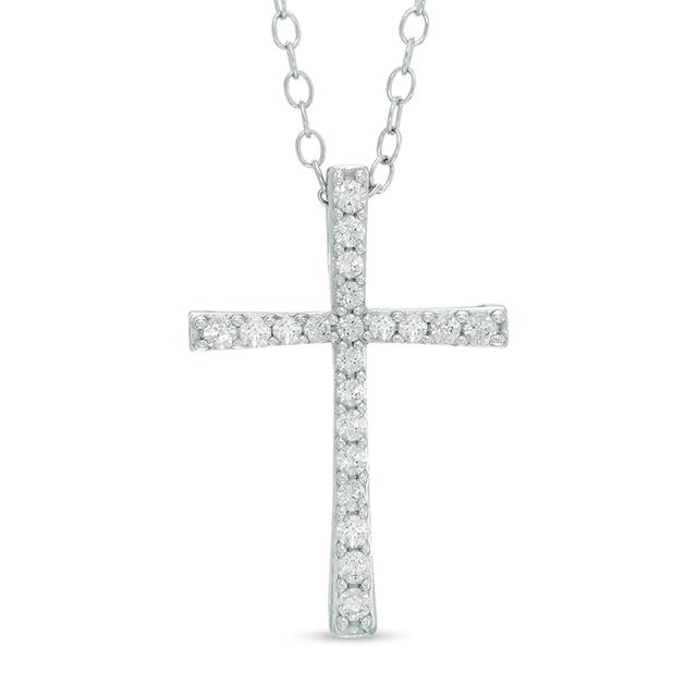 0.18 CT. T.W. Diamond Cross Pendant in 10K White Gold