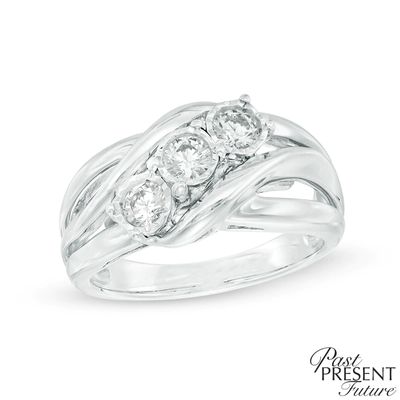 0.50 CT. T.W. Princess-Cut Diamond Past Present Future® Three Stone Engagement Ring in 10K White Gold|Peoples Jewellers