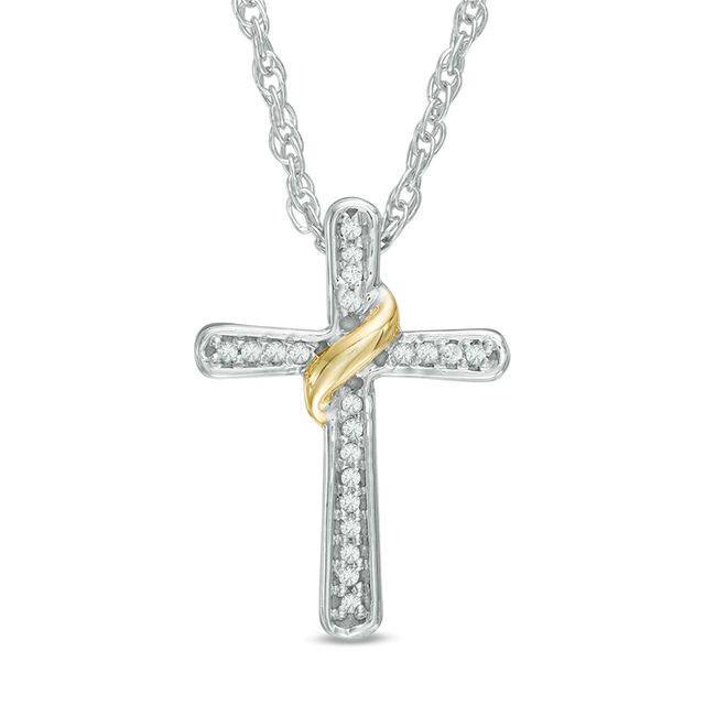 Diamond Accent Wrap Around Cross Pendant in 10K Two-Tone Gold|Peoples Jewellers