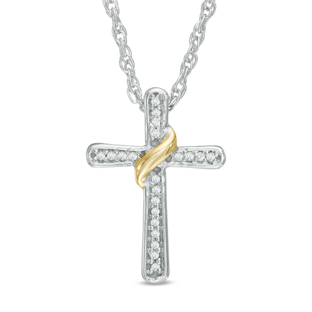 Diamond Accent Wrap Around Cross Pendant in 10K Two-Tone Gold|Peoples Jewellers