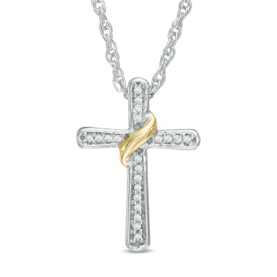 Diamond Accent Wrap Around Cross Pendant in 10K Two-Tone Gold|Peoples Jewellers