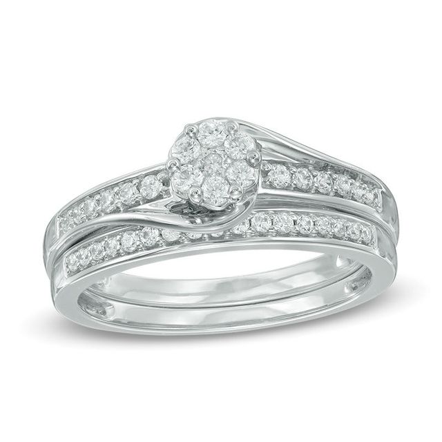 0.33 CT. T.W. Diamond Flower Composite Swirl Bridal Set in 10K White Gold|Peoples Jewellers