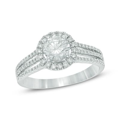 1.10 CT. T.W. Diamond Frame Triple Row Split Shank Engagement Ring in 14K White Gold|Peoples Jewellers