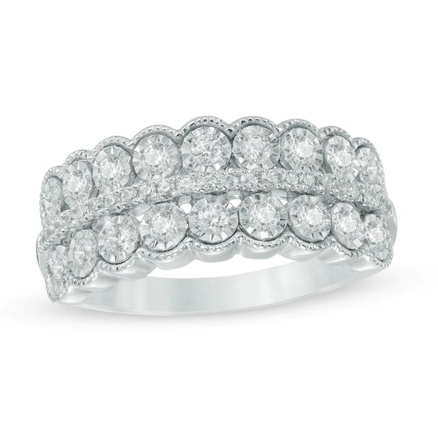 0.50 CT. T.W. Diamond Vintage-Style Double Row Scallop Edge Wedding Band in 10K White Gold|Peoples Jewellers