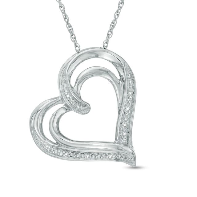 Diamond Accent Tilted Heart Pendant in Sterling Silver