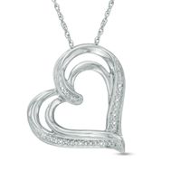 Diamond Accent Tilted Heart Pendant in Sterling Silver|Peoples Jewellers