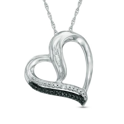 Enhanced Black and White Diamond Accent Tilted Heart Pendant in Sterling Silver|Peoples Jewellers