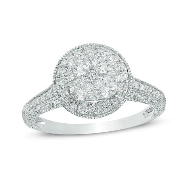 1.25 CT. T.W. Composite Diamond Frame Vintage-Style Engagement Ring in 14K White Gold