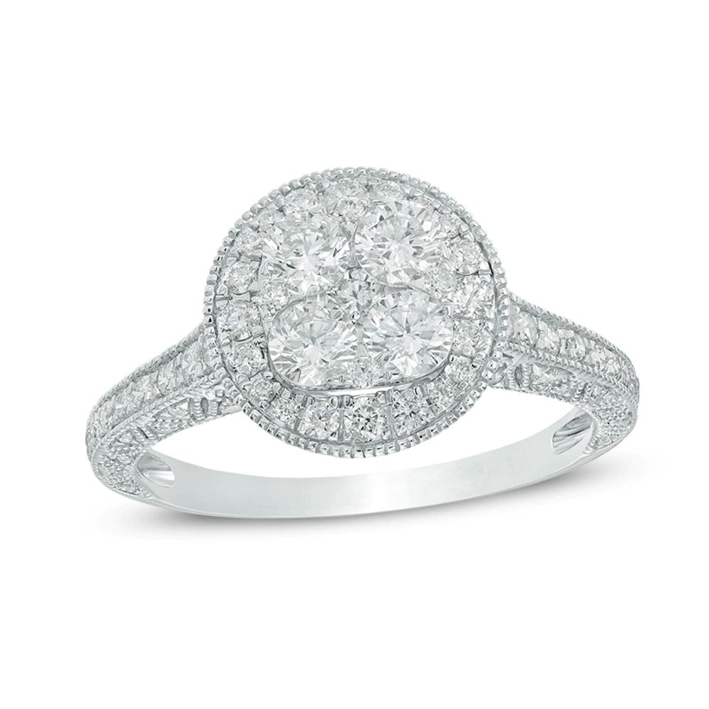 1.25 CT. T.W. Composite Diamond Frame Vintage-Style Engagement Ring in 14K White Gold|Peoples Jewellers