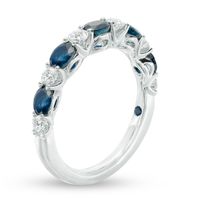 Vera Wang Love Collection Oval Blue Sapphire and 0.37 CT. T.W. Diamond Alternating Band in 14K White Gold|Peoples Jewellers
